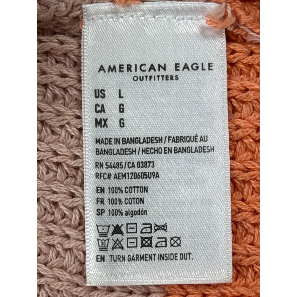 American Eagle Striped Colorblock V-Neck Sweater Womens Large Cotton Shaker Knit - Picture 6 of 6